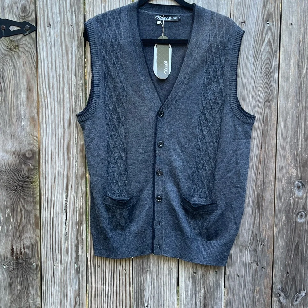 ZICAC Charcoal grey sweater vest Button Down Mens XL NWT NEW